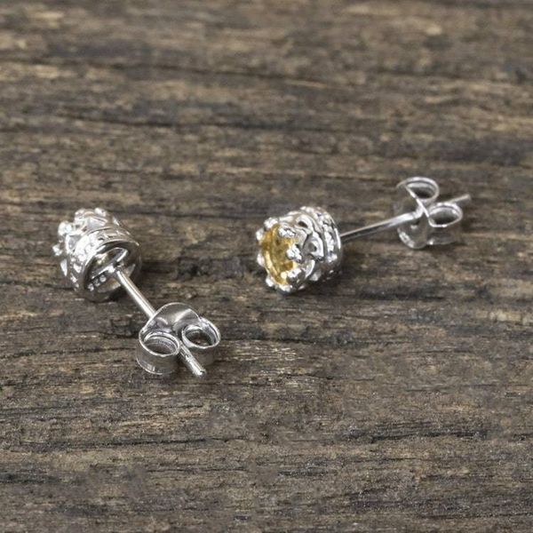 Alternate image for Rhodium Plated Citrine Stud Earrings from Thailand Brilliant Splendor