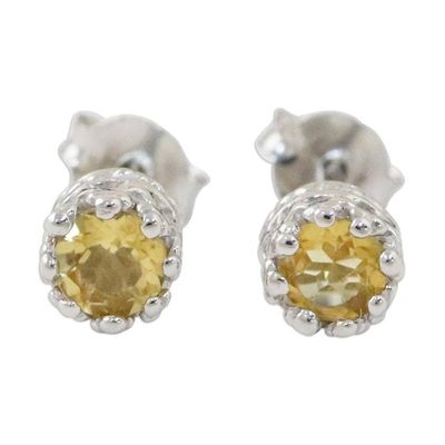 Alternate image for Rhodium Plated Citrine Stud Earrings from Thailand Brilliant Splendor