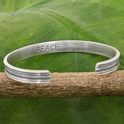 Alternate image for Karen Hill Tribe Sterling Silver Cuff Bracelet Thailand Sterling Peace