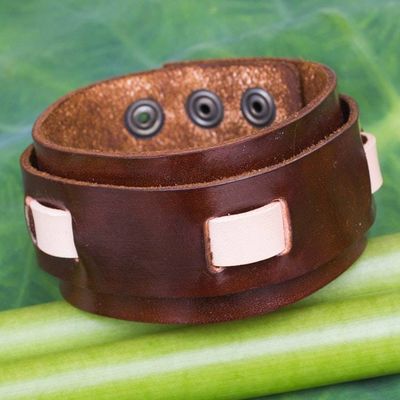 Alternate image for Artisan Crafted Brown Leather Wristband Bracelet for Men Voyager