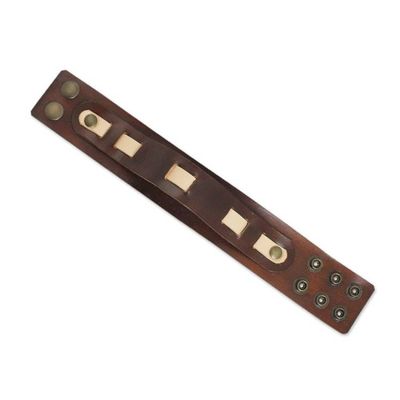 Alternate image for Artisan Crafted Brown Leather Wristband Bracelet for Men Voyager