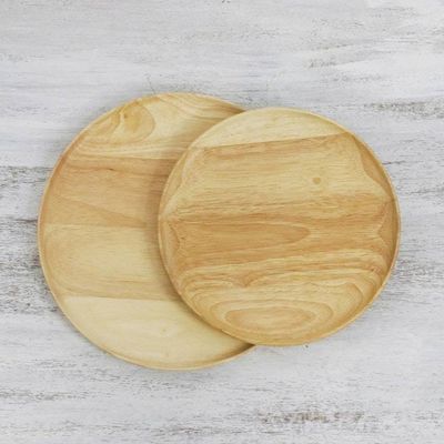 Alternate image for Pair of Handcrafted Natural Wooden Plates from Thailand Natural Rounds