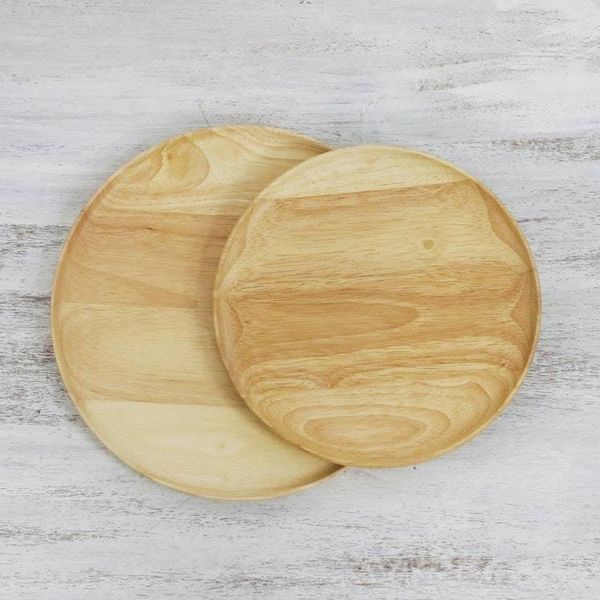 Alternate image for Pair of Handcrafted Natural Wooden Plates from Thailand Natural Rounds