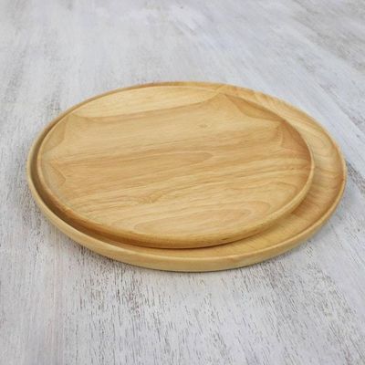 Alternate image for Pair of Handcrafted Natural Wooden Plates from Thailand Natural Rounds
