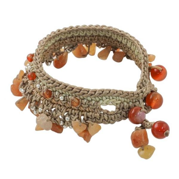 Alternate image for Carnelian Beaded Bracelet Handcrafted in Thailand Cozy Bohemian