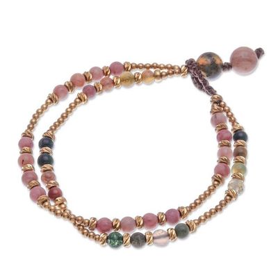 Alternate image for Handmade Agate and Brass Beaded Bracelet Carnival in Pink
