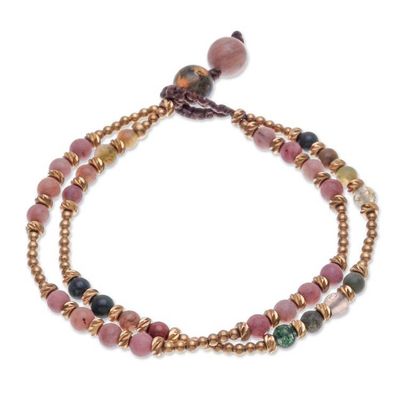 Alternate image for Handmade Agate and Brass Beaded Bracelet Carnival in Pink