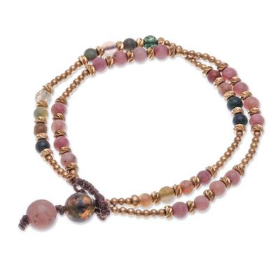 Alternate image for Handmade Agate and Brass Beaded Bracelet Carnival in Pink