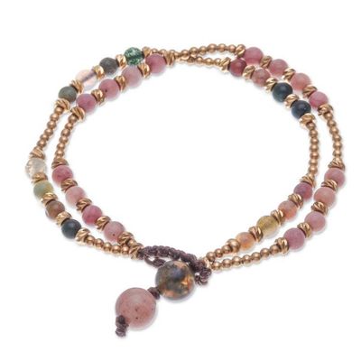 Alternate image for Handmade Agate and Brass Beaded Bracelet Carnival in Pink