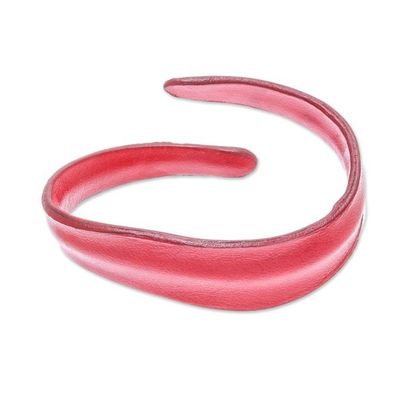 Alternate image for Handmade Leather Wristband Bracelet in Crimson from Thailand Wavy Embrace in Crimson