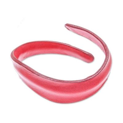 Alternate image for Handmade Leather Wristband Bracelet in Crimson from Thailand Wavy Embrace in Crimson