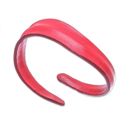 Alternate image for Handmade Leather Wristband Bracelet in Crimson from Thailand Wavy Embrace in Crimson