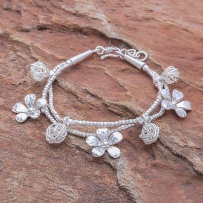 Alternate image for Karen Silver Beaded Bracelet with Floral Charms Floral Forest
