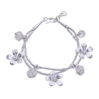 Alternate image for Karen Silver Beaded Bracelet with Floral Charms Floral Forest