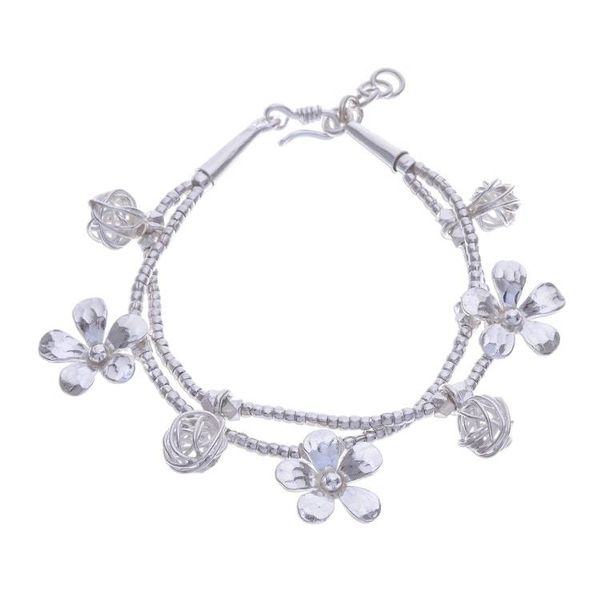 Alternate image for Karen Silver Beaded Bracelet with Floral Charms Floral Forest