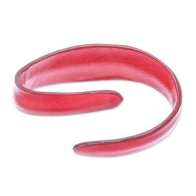 Alternate image for Handmade Leather Wristband Bracelet in Crimson from Thailand Wavy Embrace in Crimson
