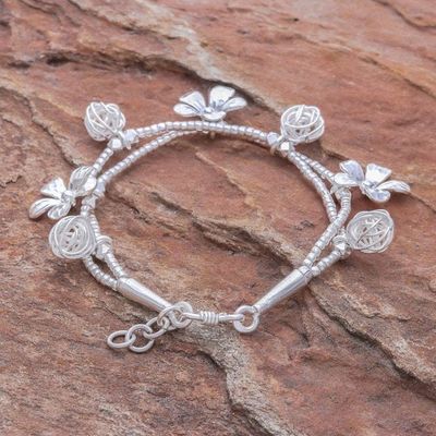 Alternate image for Karen Silver Beaded Bracelet with Floral Charms Floral Forest