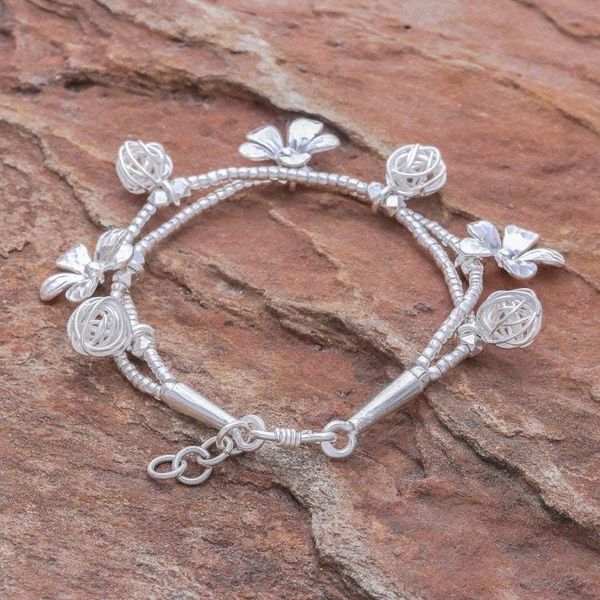 Alternate image for Karen Silver Beaded Bracelet with Floral Charms Floral Forest