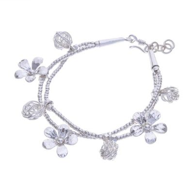 Alternate image for Karen Silver Beaded Bracelet with Floral Charms Floral Forest