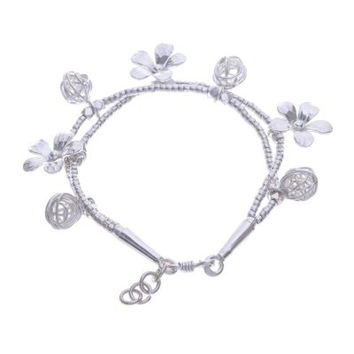 Alternate image for Karen Silver Beaded Bracelet with Floral Charms Floral Forest