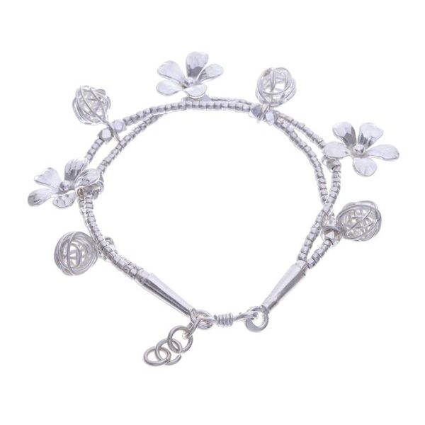 Alternate image for Karen Silver Beaded Bracelet with Floral Charms Floral Forest