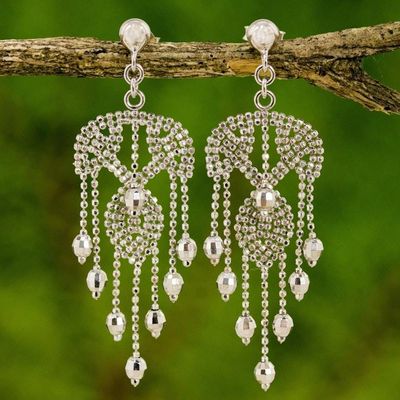 Alternate image for Ornate Silver Chandelier Earrings Handcrafted in Thailand Ballroom Dancer