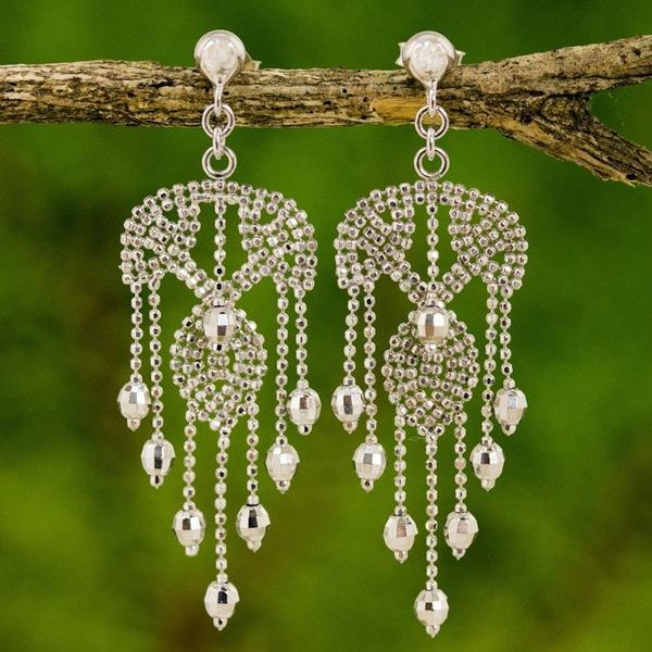 Alternate image for Ornate Silver Chandelier Earrings Handcrafted in Thailand Ballroom Dancer