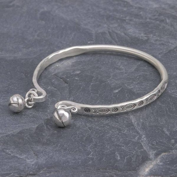 Alternate image for Sterling Cuff Bracelet with Thai Karen Hill Tribe Bells Song of the River