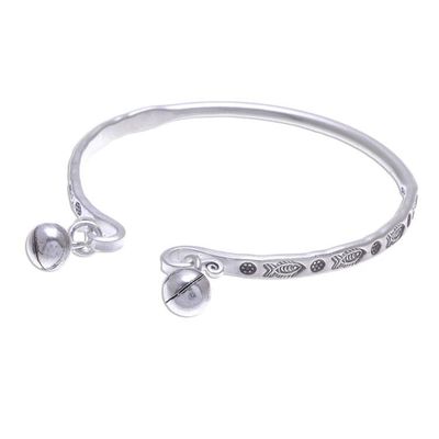 Alternate image for Sterling Cuff Bracelet with Thai Karen Hill Tribe Bells Song of the River