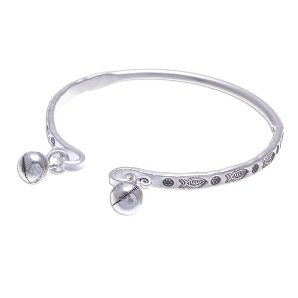 Alternate image for Sterling Cuff Bracelet with Thai Karen Hill Tribe Bells Song of the River