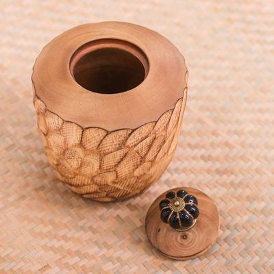 Alternate image for Wood Decorative Jar Handcrafted in Thailand Brown Passion