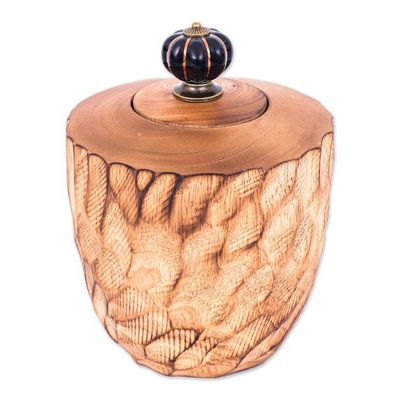 Alternate image for Wood Decorative Jar Handcrafted in Thailand Brown Passion