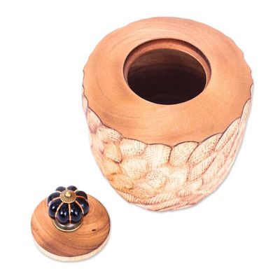 Alternate image for Wood Decorative Jar Handcrafted in Thailand Brown Passion
