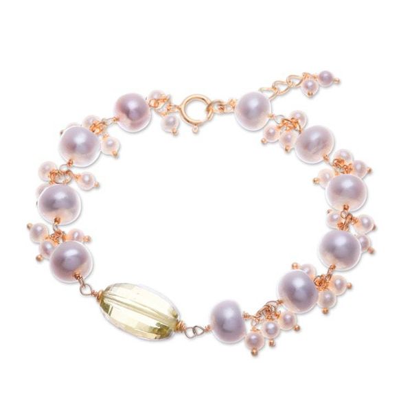 Alternate image for Gold-Plated Cultured Pearl and Quartz Charm Pendant Bracelet Sun-Kissed Glamour
