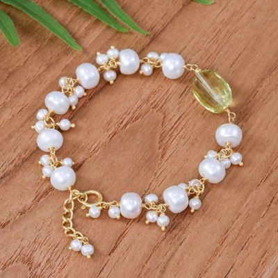 Alternate image for Gold-Plated Cultured Pearl and Quartz Charm Pendant Bracelet Sun-Kissed Glamour