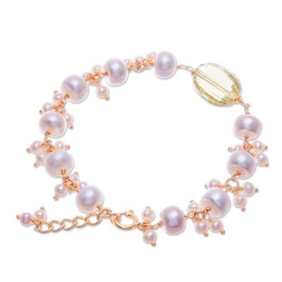 Alternate image for Gold-Plated Cultured Pearl and Quartz Charm Pendant Bracelet Sun-Kissed Glamour