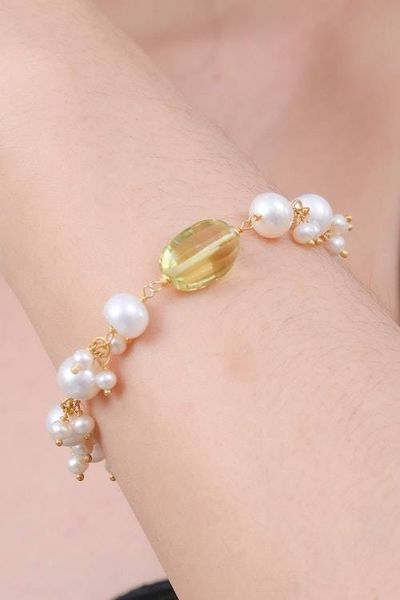Alternate image for Gold-Plated Cultured Pearl and Quartz Charm Pendant Bracelet Sun-Kissed Glamour