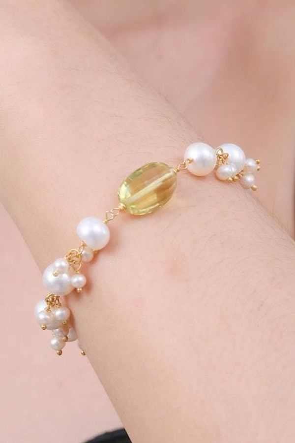 Alternate image for Gold-Plated Cultured Pearl and Quartz Charm Pendant Bracelet Sun-Kissed Glamour