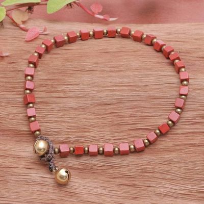 Primary image for Jasper and Brass Beaded Anklet from Thailand Brilliant Day