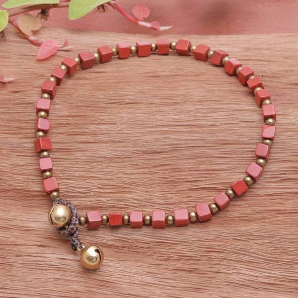 Alternate image for Jasper and Brass Beaded Anklet from Thailand Brilliant Day