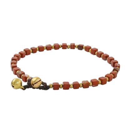 Alternate image for Jasper and Brass Beaded Anklet from Thailand Brilliant Day