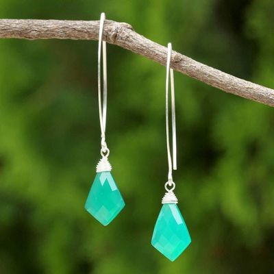 Alternate image for Teal Chalcedony Dangle Earrings from Thailand Teal Orchid