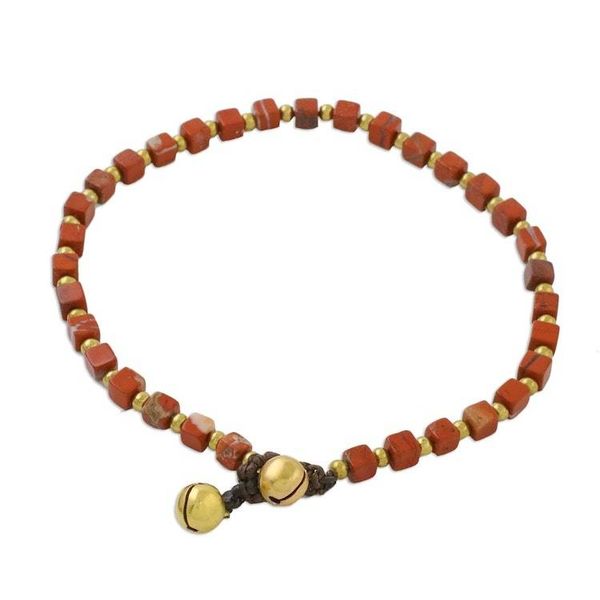 Alternate image for Jasper and Brass Beaded Anklet from Thailand Brilliant Day