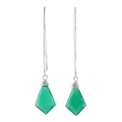 Alternate image for Teal Chalcedony Dangle Earrings from Thailand Teal Orchid