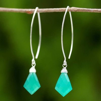 Alternate image for Teal Chalcedony Dangle Earrings from Thailand Teal Orchid