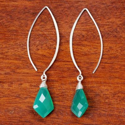 Alternate image for Teal Chalcedony Dangle Earrings from Thailand Teal Orchid