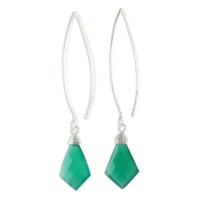 Alternate image for Teal Chalcedony Dangle Earrings from Thailand Teal Orchid