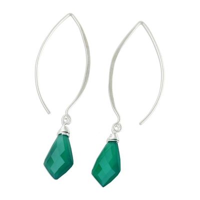 Alternate image for Teal Chalcedony Dangle Earrings from Thailand Teal Orchid