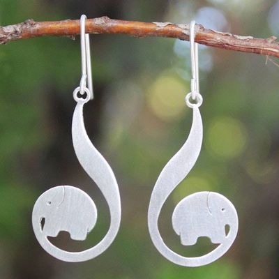 Alternate image for Modern Sterling Silver Dangle Earrings Surreal Elephants