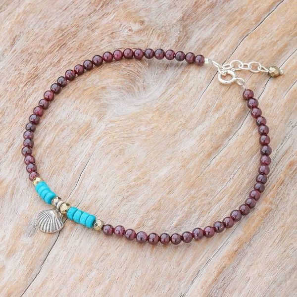 Alternate image for Garnet and Hematite Beaded Charm Anklet Barefoot Beach Day